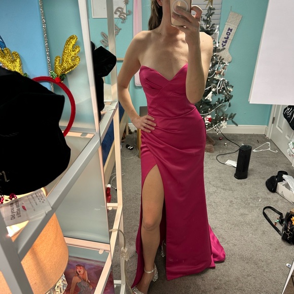 Milla Fuschia Strapless Evening Gown with Thigh Slit size small - Picture 5 of 6